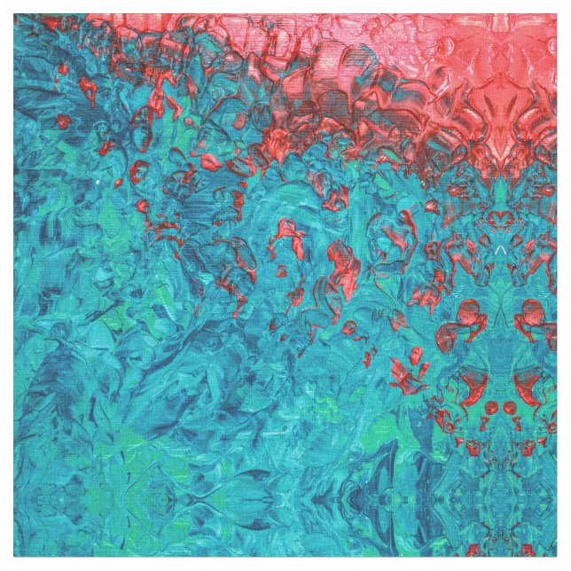 Tecido Artsy Neon Orange Teal Acrylic Painting (Detalhe)
