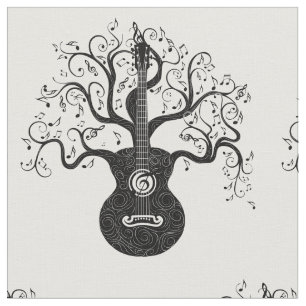 Tecido Árvore de guitarra da vida e notas musicais