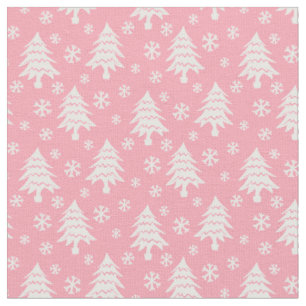 Tecido Árvore de Natal Branco Floco de Neve Rosa