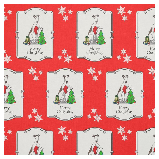 Tecido Árvore de Natal Divertida 2 Cão Greyhound (branco- (Modelo)