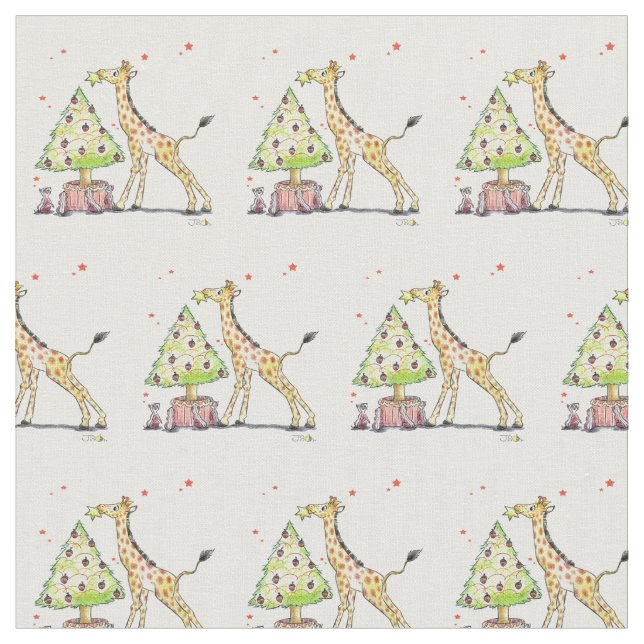 Tecido Árvore de Natal & girafa - festa de Natal festiva (Detalhe)