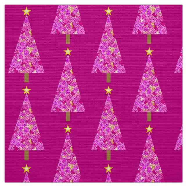 Tecido Árvore floral moderna de Natal magenta (Modelo)