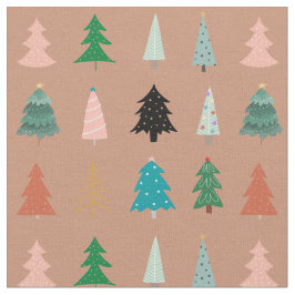 Tecido Árvores de Natal adoráveis, cor-de-rosa, verdes, p