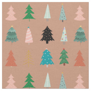 Tecido Árvores de Natal adoráveis, cor-de-rosa, verdes, p