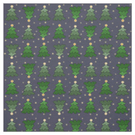 Tecido Árvores de Natal com Estrelas em Azul Personalizad