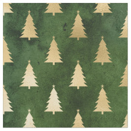 Tecido Árvores de Natal Douradas em Verde