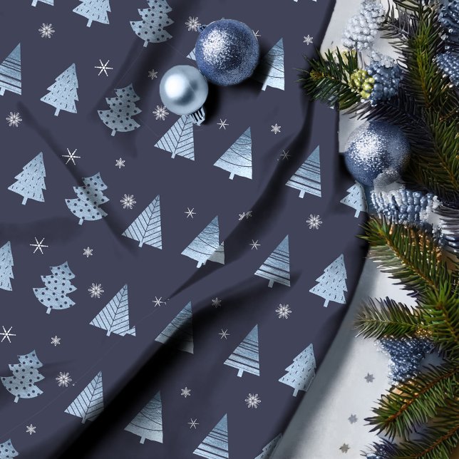 Tecido Árvores de Natal e Flocos de Neve Padrão Azul ID86 (Criador carregado)