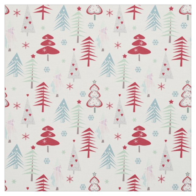 Tecido Árvores de Natal multicoloridas em branco (Modelo)