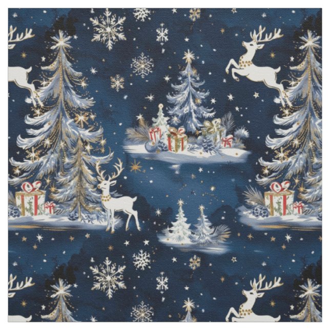 Tecido Árvores de Natal, Reindeer e Flocos de Neve (Modelo)
