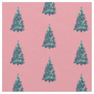 Tecido Árvores de Natal Verdes e Simples Modernas, Rosa