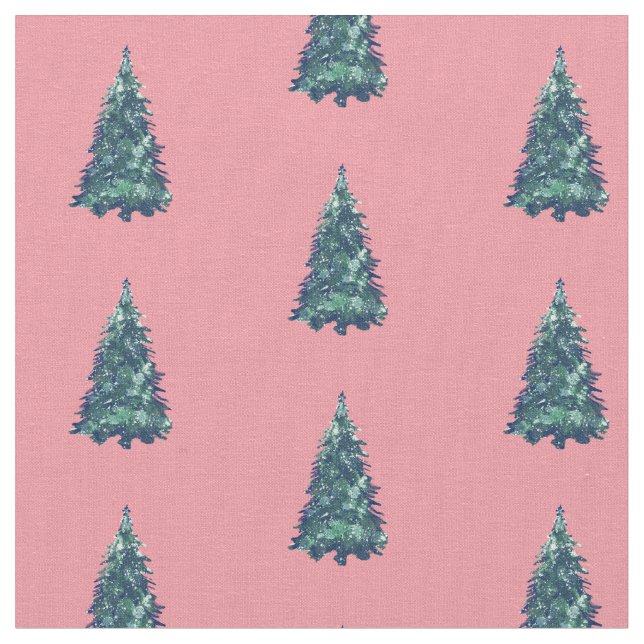 Tecido Árvores de Natal Verdes e Simples Modernas, Rosa (Detalhe)