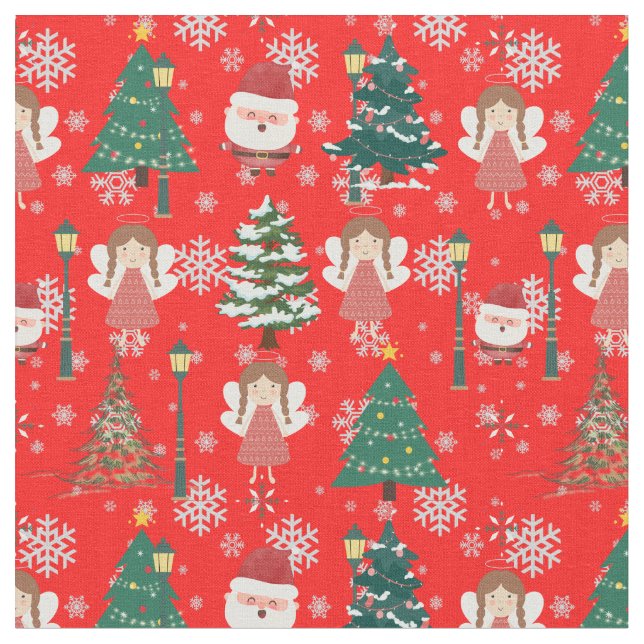 Tecido Árvores de Papai noel de natal vermelho moderno vi (Detalhe)