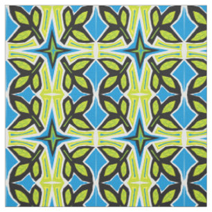 Tecido As folhas telham no azul africano da arte popular