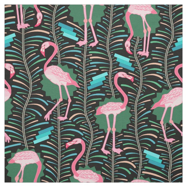 Tecido As samambaias dos pássaros 20s Deco do flamingo (Modelo)
