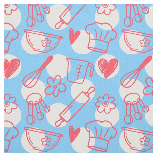 Tecido Assando Doodles em Pontos Polka - Rosa e Azul Clar (Modelo)