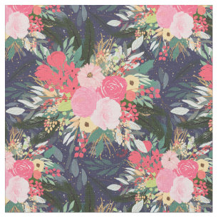 Tecido Aura Winter Floral e Dourados Pontos Elegantes