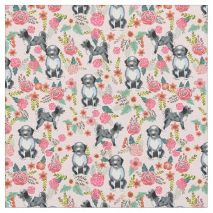 Tecido aussiedoodle cão vintage florals rosa