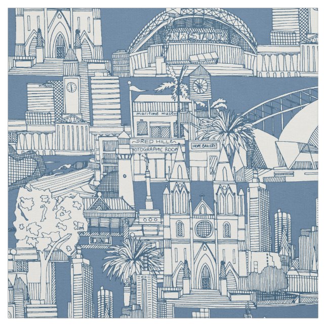 Tecido Austrália toile de jouy denim cobalto (Modelo)