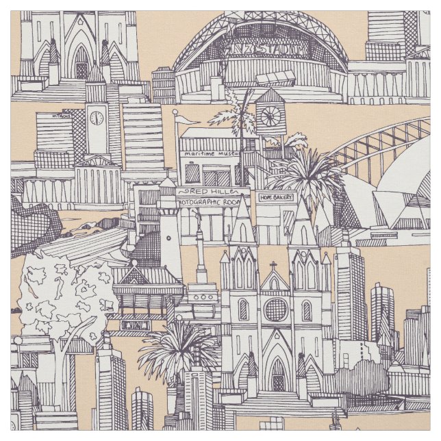 Tecido Australia toile de jouy mulberry sand (Modelo)