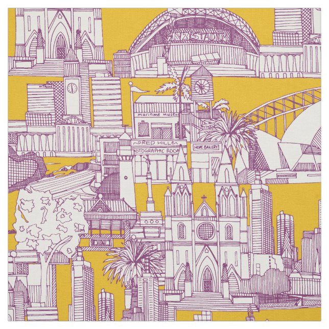 Tecido Australia toile de jouy purple yellow (Modelo)