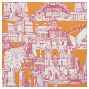 Tecido Austrália toile de jouy viva magenta satsuma
