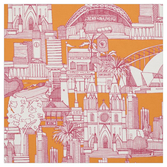 Tecido Australia toile de jouy viva magenta satsuma (Modelo)