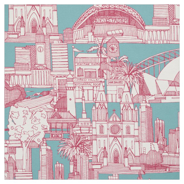 Tecido Australia toile de jouy viva magenta turquoise (Modelo)