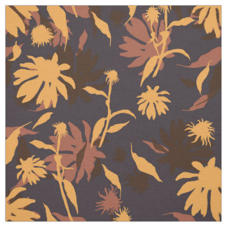 Tecido Autumn Coneflowers Floral Pattern Orange Blue