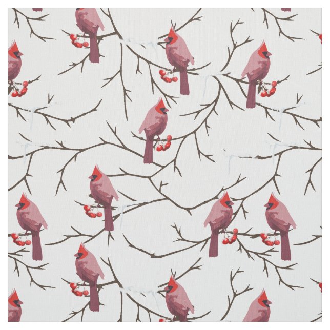Tecido Aves Cardinais, Cerejas de inverno e Padrão de Nev (Modelo)