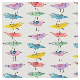 Tecido Aves Coloridas Empilhadas