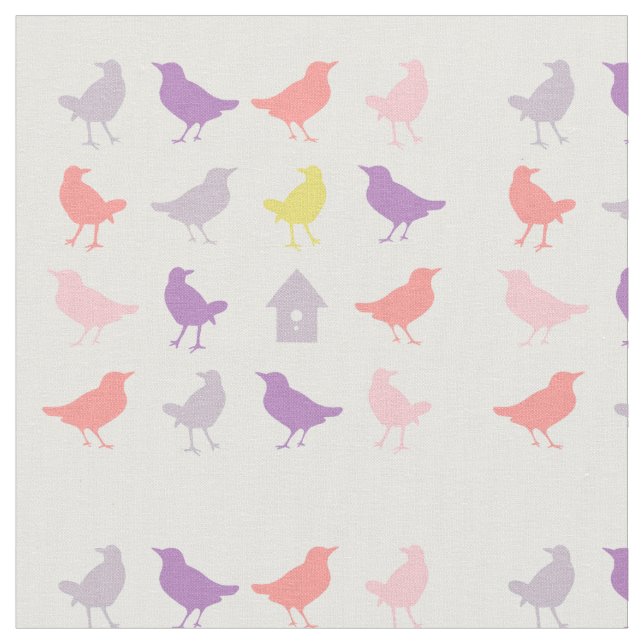 Tecido Aves de Pastel, rosa e púrpura, com Aves (Detalhe)