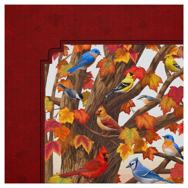 Tecido Aves no Outono Maple Tree Red (Modelo)