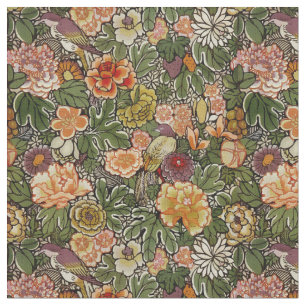 Tecido Aves Vintage, Frutas, Flores E Padrões Folhagem