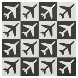 Tecido Avião de Jatos Voadores Brancos Geométricos Pretos