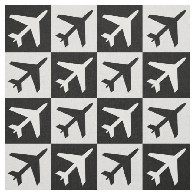 Tecido Avião de Jatos Voadores Brancos Geométricos Pretos (Modelo)