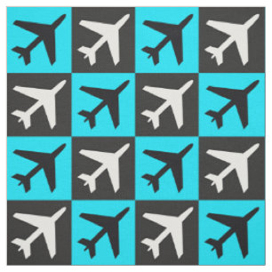 Tecido Avião de Jatos Voadores de Aviação Geométrica Azul