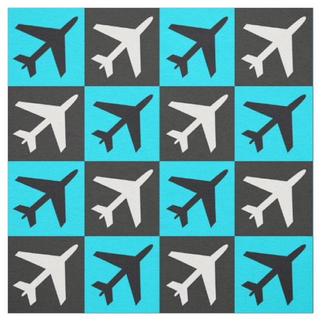 Tecido Avião de Jatos Voadores de Aviação Geométrica Azul (Modelo)