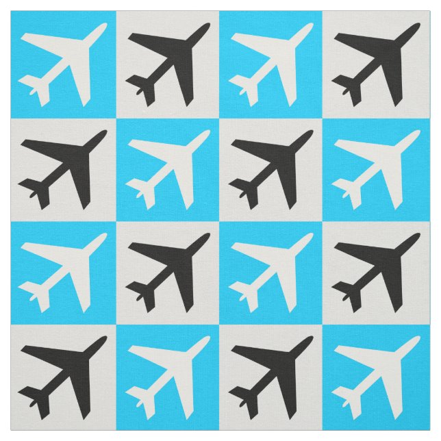 Tecido Avião de Jatos Voadores de Aviação Geométrica Azul (Modelo)
