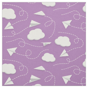 Tecido aviões de papel voando entre nuvens lavanda