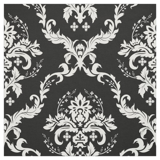 Tecido Azeitonas Florais Brancas Fundo Preto Personalizad (Modelo)