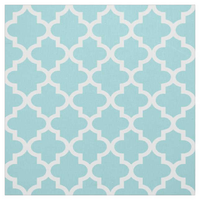 Tecido Azul Água Moderna e Padrão Quatrefoil Branco (Modelo)