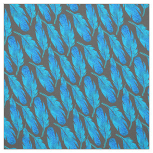 Tecido Azul-boho penas azul e cinza