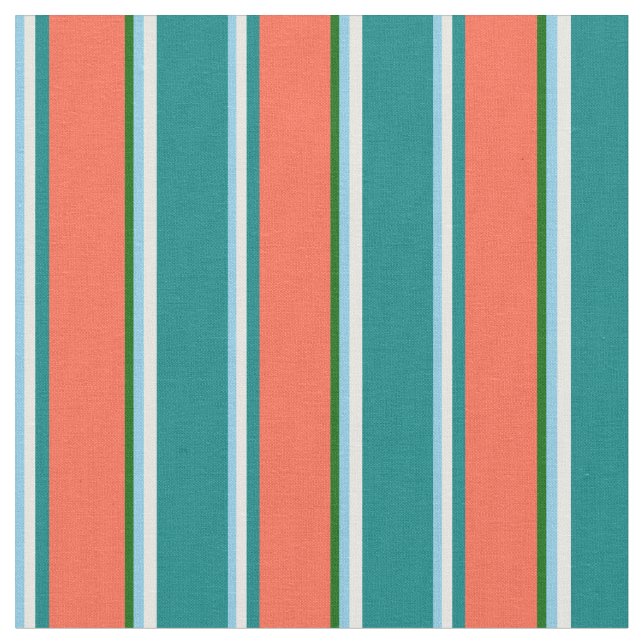 Tecido Azul-Céu, Branco, Teal, Vermelho e Verde Escuro Co (Detalhe)