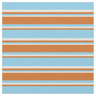 Tecido Azul-céu, chocolate e riscas beges