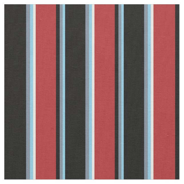 Tecido Azul-Céu, Cinza Leve, Preto, Vermelho, Creme De Ca (Detalhe)