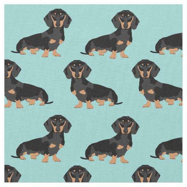 Tecido Azul-claro-claro-preto-e-castanho-dachshund (Detalhe)