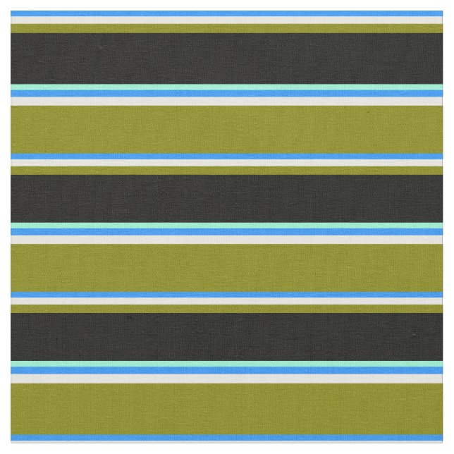 Tecido Azul, Creme de Casa, Verde, Preto e Linhas Aquamar (Detalhe)