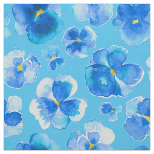 Tecido azul da arte da flor da aguarela dos