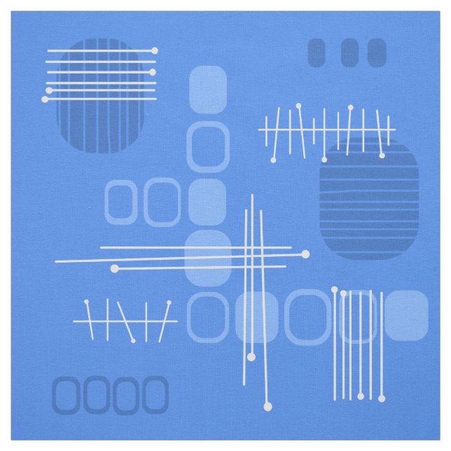 Tecido Azul de Barkcloth, Abstrato Atômica (Modelo)