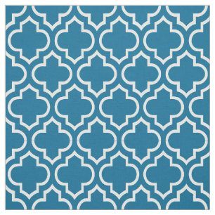Tecido Azul de pavão, marroquino branco Quatrefoil #6